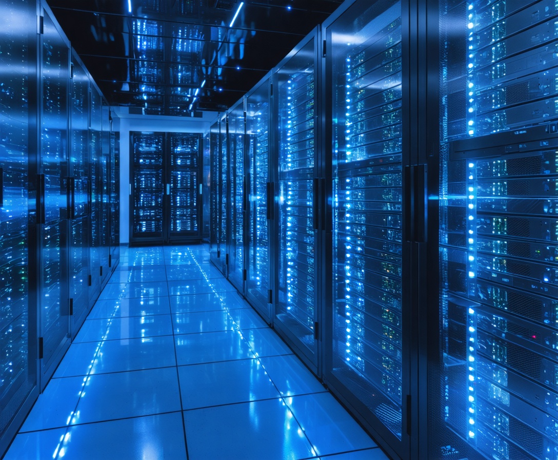 Abstrakte Darstellung von Datensicherheit in einem modernen Rechenzentrum