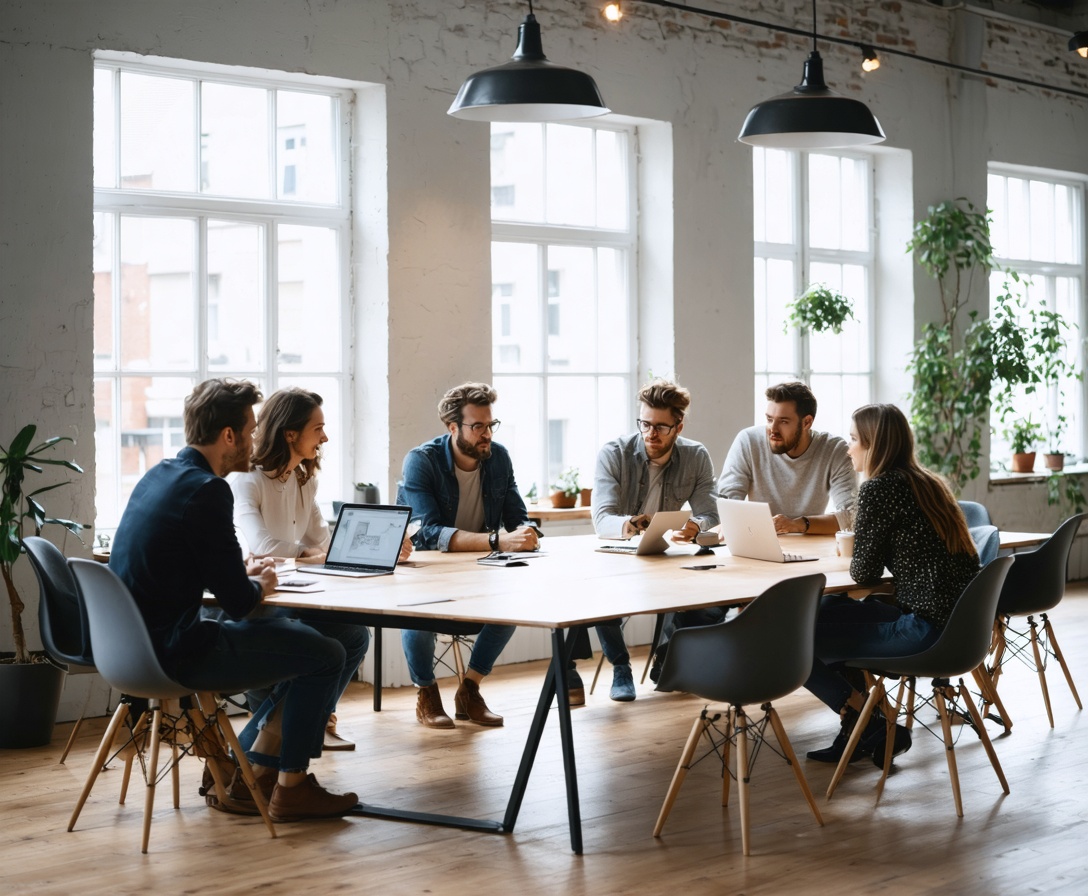 Das VORSPRUNG-Expertenteam bei einer Besprechung im Berliner Loft-Büro